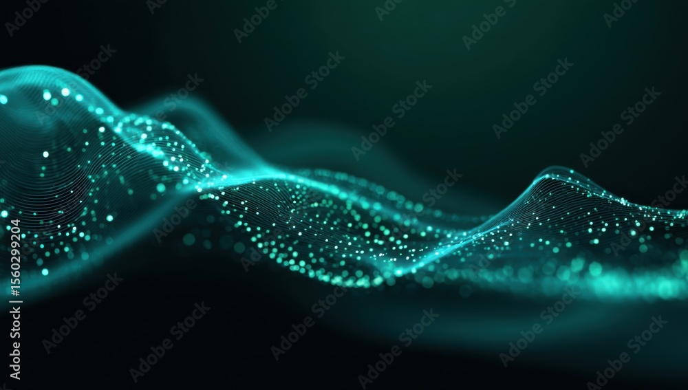 Poster teal digital wave: abstract data flow visualization