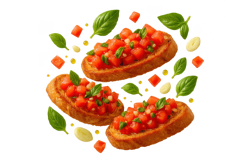 Delicious Italian bruschetta appetizers isolated on transparent background