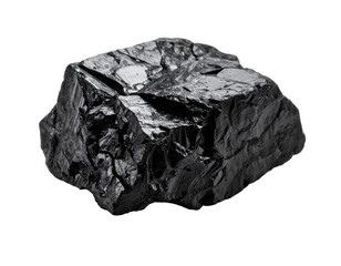 Fototapeta premium A rough, dark coal chunk, isolated on a white background, perfect for energy, industry, or natural resource concepts.