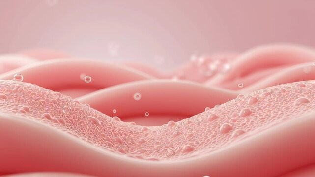 Hydrated skin layers with water droplets soft textured surface showing detailed macro cross section of skin cells and moisture retention for healthy