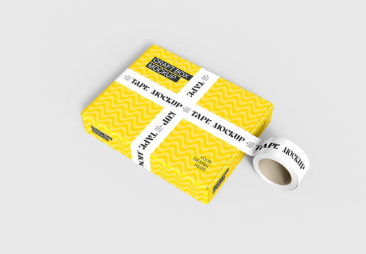 Top View of Delivery Box with Adhesive Tapes Mockup