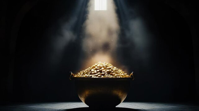 Golden treasure in a cauldron