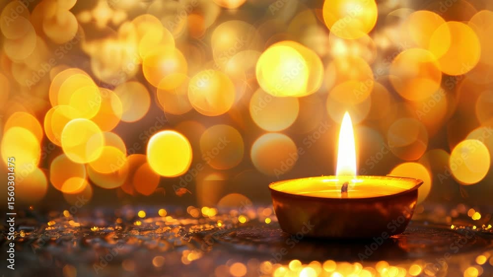 Poster a lit candle sitting on a table, perfect for setting the mood or creating a cozy atmosphere