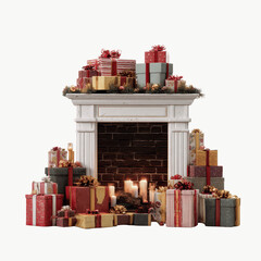 Christmas Fireplace with Stack of Presents and Burning Candles