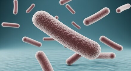 Microscopic Rod Shaped Bacteria Microorganisms Floating in Blue Liquid 3d Scientific Illustration