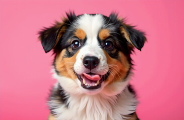 Portrait of a dog, pink background