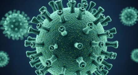 Microscopic Green Virus Particle 3d Render Scientific Biology Concept