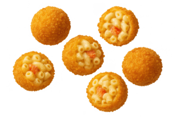 Crispy golden mac and cheese bites isolated on transparent background