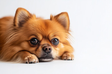 Pomeranian dog, studio shot, white background