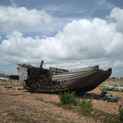 Dungeness, England, United Kingdom, 23rd May 2025,  damaged wrecked fishing boat