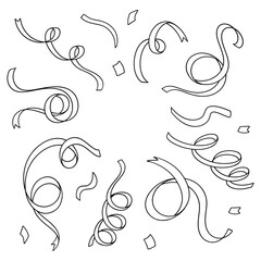 Falling festive confetti. Vector streamer. Bright festive tinsel outline. Vector illustration.