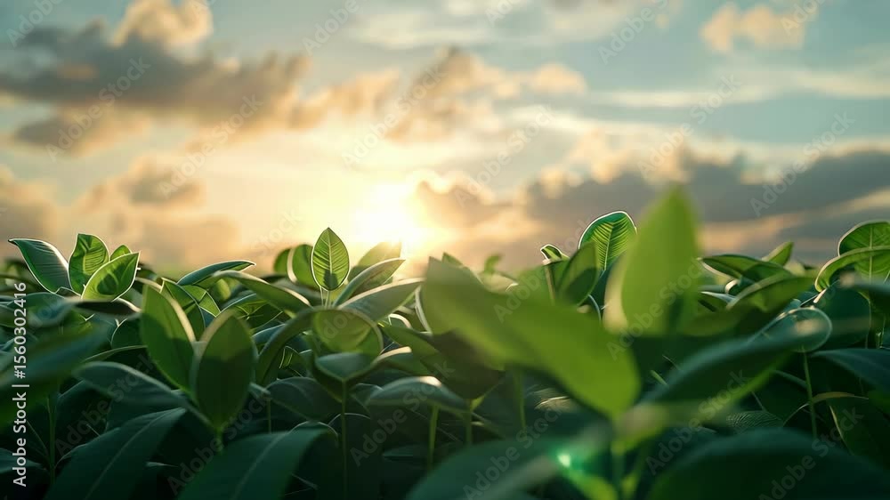 Poster sunlight filters through vibrant leaves as day transitions to evening, creating a peaceful atmospher