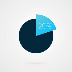 20 percent pie chart. Isolated symbol. Vector gradient element. Infographic sign. Illustration, icon for business, finance, report, web design, download, presentation