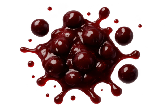 Abstract red viscous blob with organic shapes isolated on transparent background