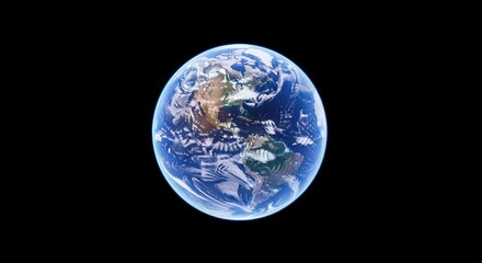 Vibrant Blue Planet Earth Floating in Dark Space with Detailed Clouds and Landmasses Global View