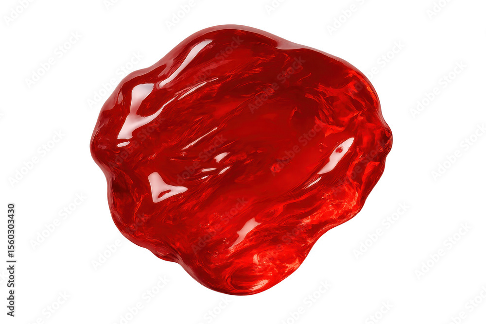 Poster vibrant red glossy liquid blob isolated on transparent background with shine