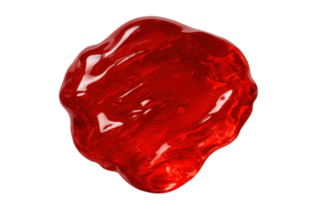 Vibrant red glossy liquid blob isolated on transparent background with shine