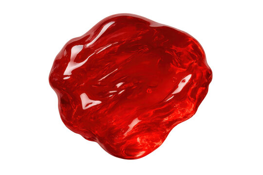 Vibrant red glossy liquid blob isolated on transparent background with shine