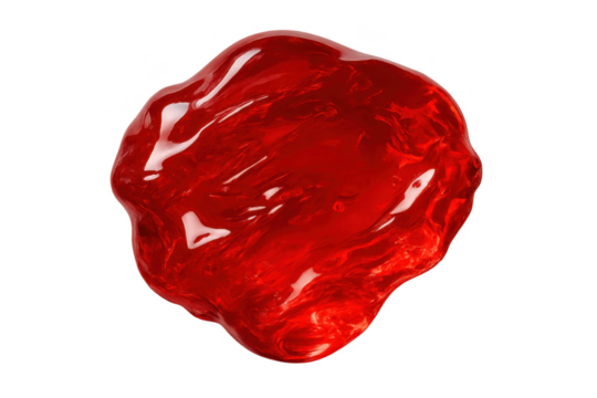 Vibrant red glossy liquid blob isolated on transparent background with shine