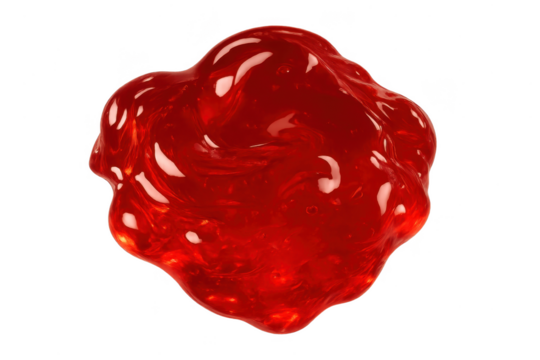 Vibrant red glossy jelly or jam blob isolated on transparent background