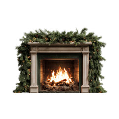 Cozy Christmas Fireplace with Garland and Burning Fire