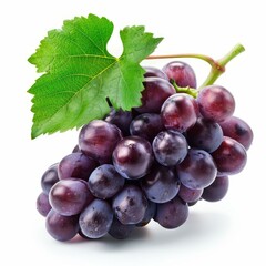 Fototapeta premium Bunch of fresh red grapes with a leaf, isolated on a white background