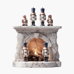 Festive Nutcracker Soldiers Flanking a Cozy Fireplace Mantelpiece