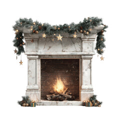 Cozy Christmas Fireplace with Marble Mantel and Festive Garland