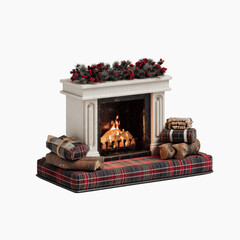 Cozy Christmas Fireplace Mantel with Presents and Garland