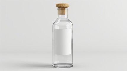 Elegant vintage glass bottle mockup featuring cork closure and customizable blank label design
