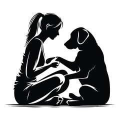 Girl Hugging Dog Silhouette Vector Illustration for Pet Love, Animal Care, and Friendship
