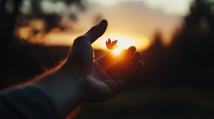 Waving Georgia flag over a sunset horizon, warm emotional feel