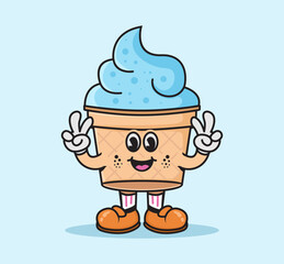 retro ice cream mascot cartoon character. fun, colorful, and playful illustration perfect for dessert or summer themed design