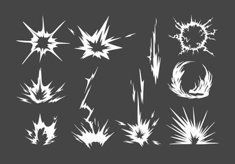 Flare bomb smoke explosion cartoon illustration vector collection set element, silhouette, clip art, splash editable