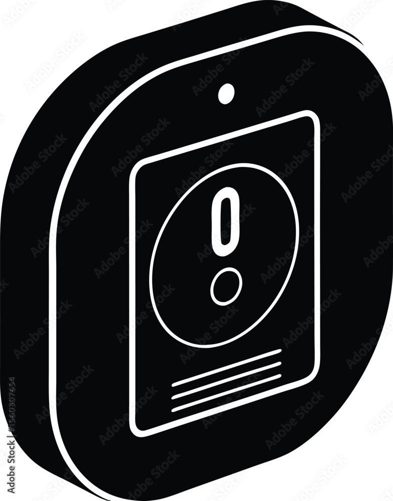 Poster alert icon: a bold, monochrome depiction of a smartphone screen displaying an exclamation point with
