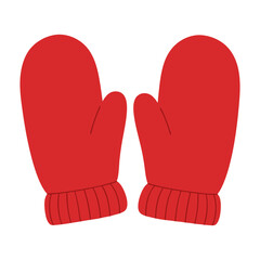 Cozy Red Winter Mittens Flat Design Vector Illustration - Cold Weather Handwear Graphic