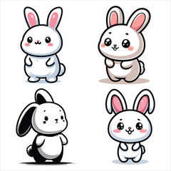 set of funny cartoon rabbits