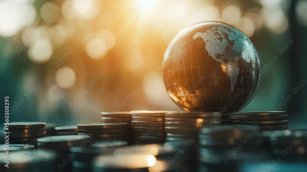 Poster a globe sits atop a pile of coins, symbolizing wealth and knowledge