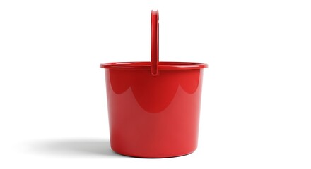 Red plastic bucket with handle isolated on white background