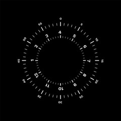 Circular scale graphic with detailed radial tick marks and numeric indicators for precise measurement.