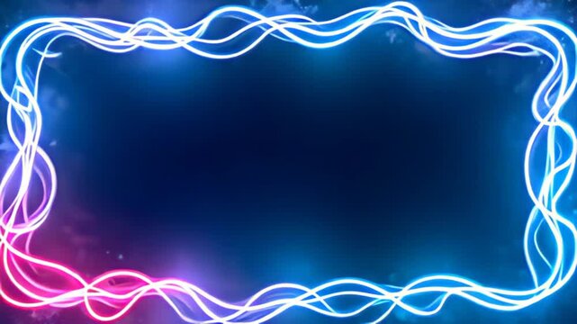 Radiating an aura of electric pinks intertwined with shades of deep teal, the Glowing abstract Border Frame with curved neon tendrils bends and twists, as etheric light patterns shimmer