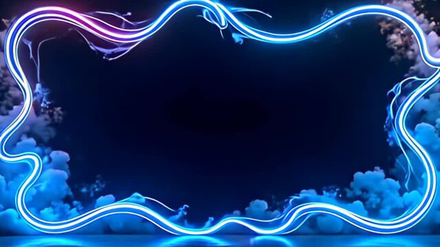 Capturing the essence of motion, Glowing abstract Border Frame with curved neon tendrils flows with rhythm, adorned with a plethora of colors that transition fluidly from warm to cool,