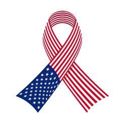 USA flag awareness ribbon, vector illustration. Patriotic support symbol.