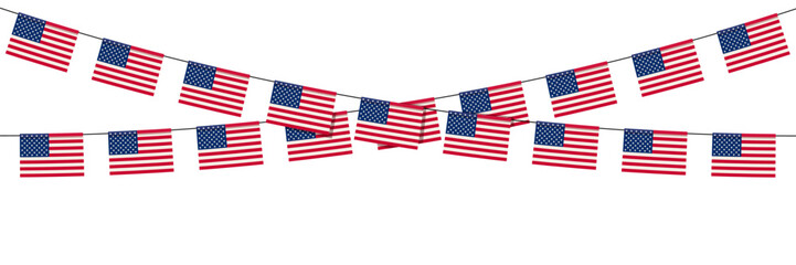 Festive American flag garland, vector illustration. Bunting celebration decoration for Independence Day.