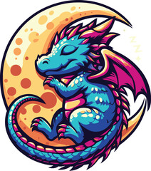 Cute Sleeping Dragon on Crescent Moon