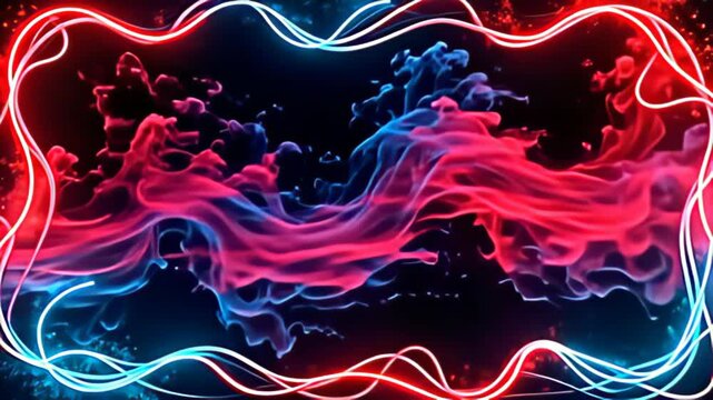 As if caught in a moment of cosmic wonder, the Glowing abstract Border Frame with curved neon tendrils cradles an unfilled space, while vibrant tendrils of turquoise and crimson seize the