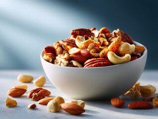 Bowl of savory spiced roasted nuts.