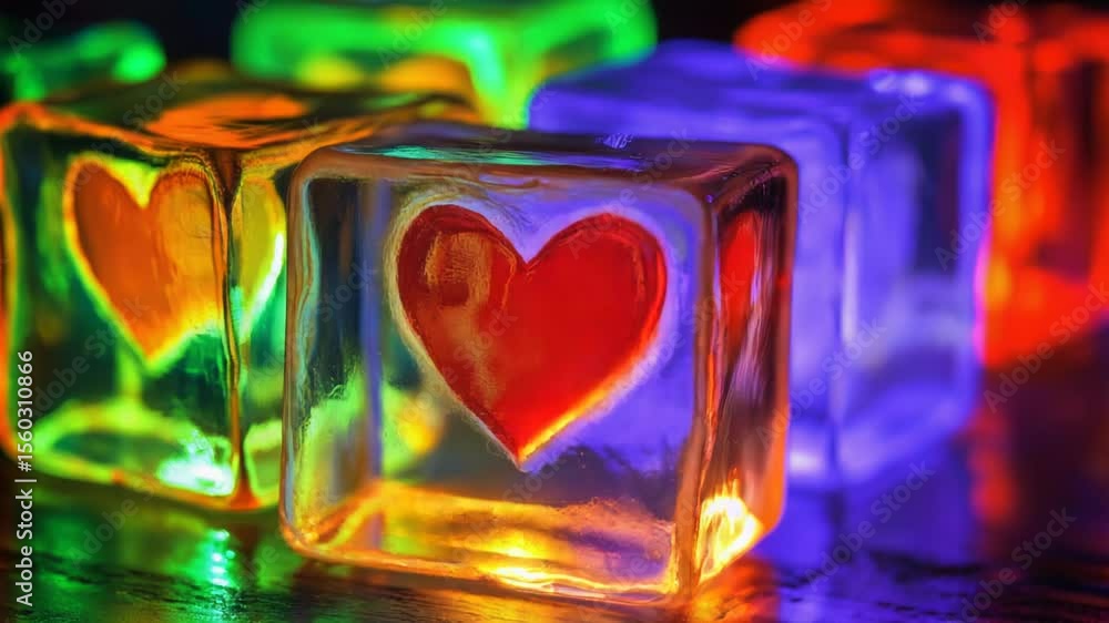 Poster A close-up shot of a block of ice with a heart carved into it