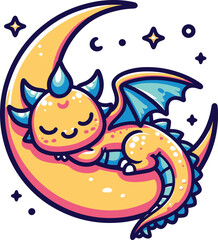 Cute Sleeping Dragon on Crescent Moon