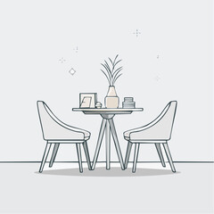 Line-art vector of a modern chair and table in a minimalist room setting